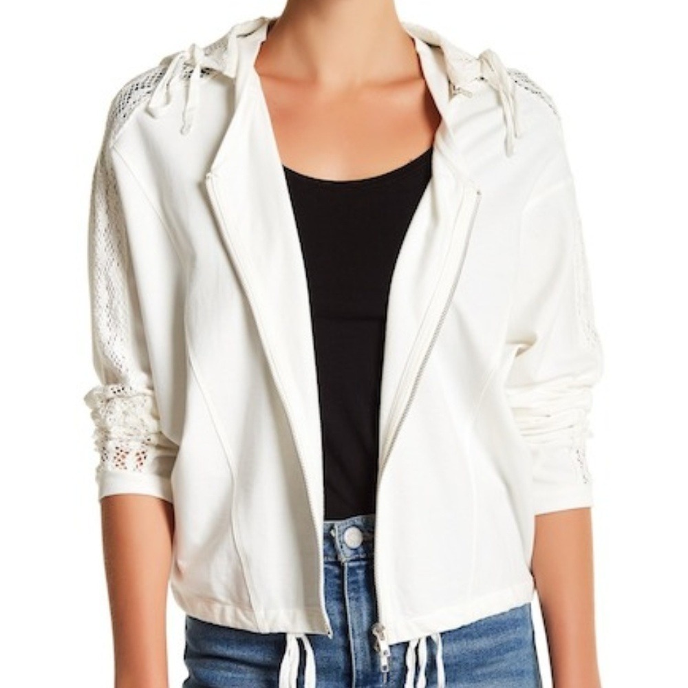 Mur Mur women S zip-up hoodie white crochet‎ lace jacket hood streetwear